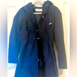 Hooded Ribbed - Trim A Line Jacket, Black